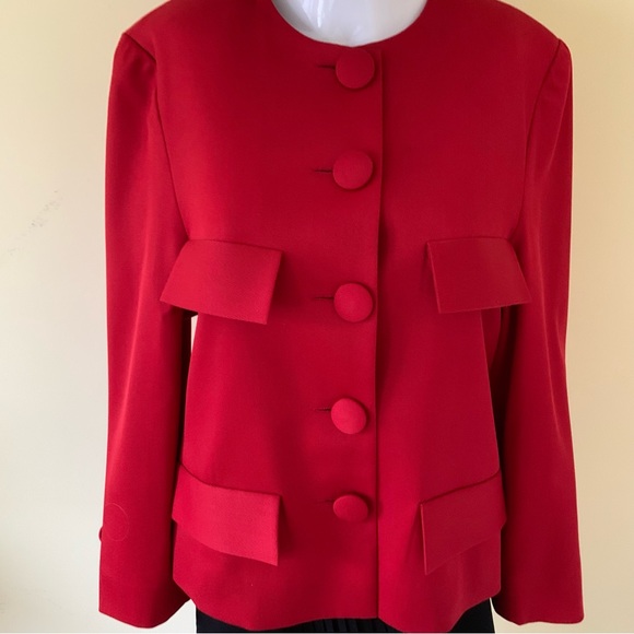 Bright red blazer jacket custom tailored collarless button-down pocket heads L - Picture 10 of 15